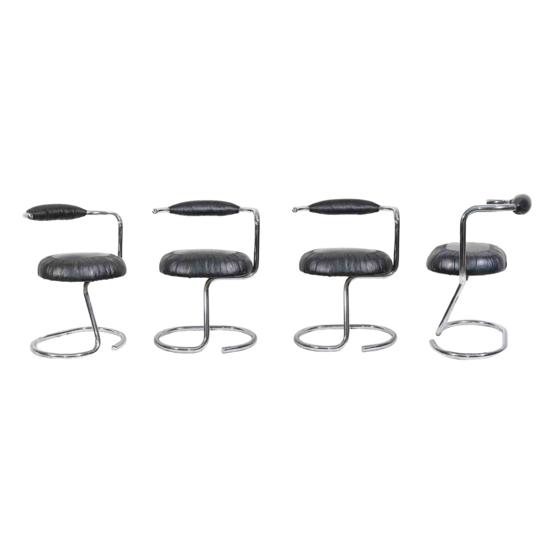 Set di 4 sedie Cobra nere di Giotto Stoppino, Italia, anni '70