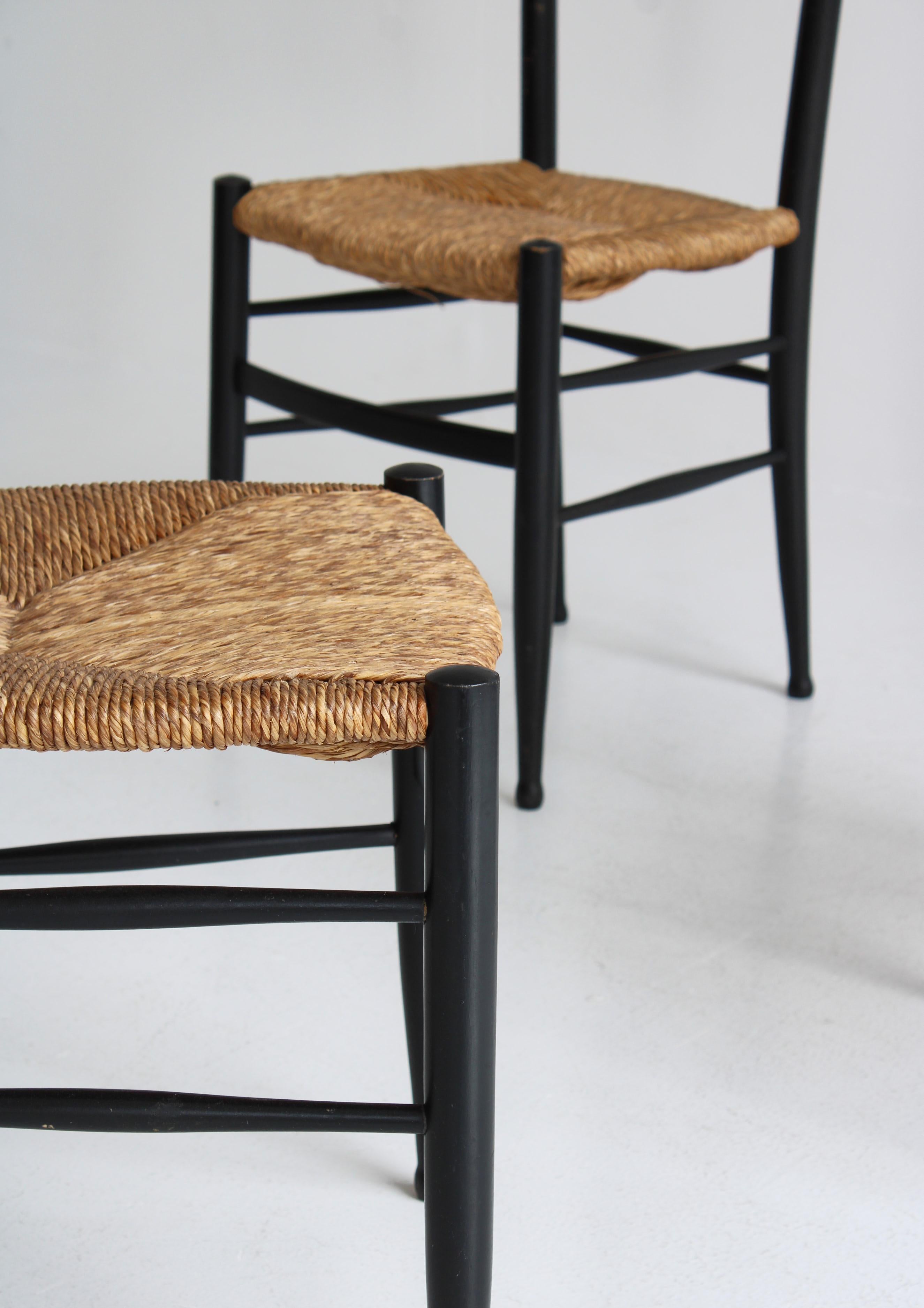 Set of 4 Black Dining Chairs Woven Seagrass Chairs by Gessef, Italy, 1960s 5