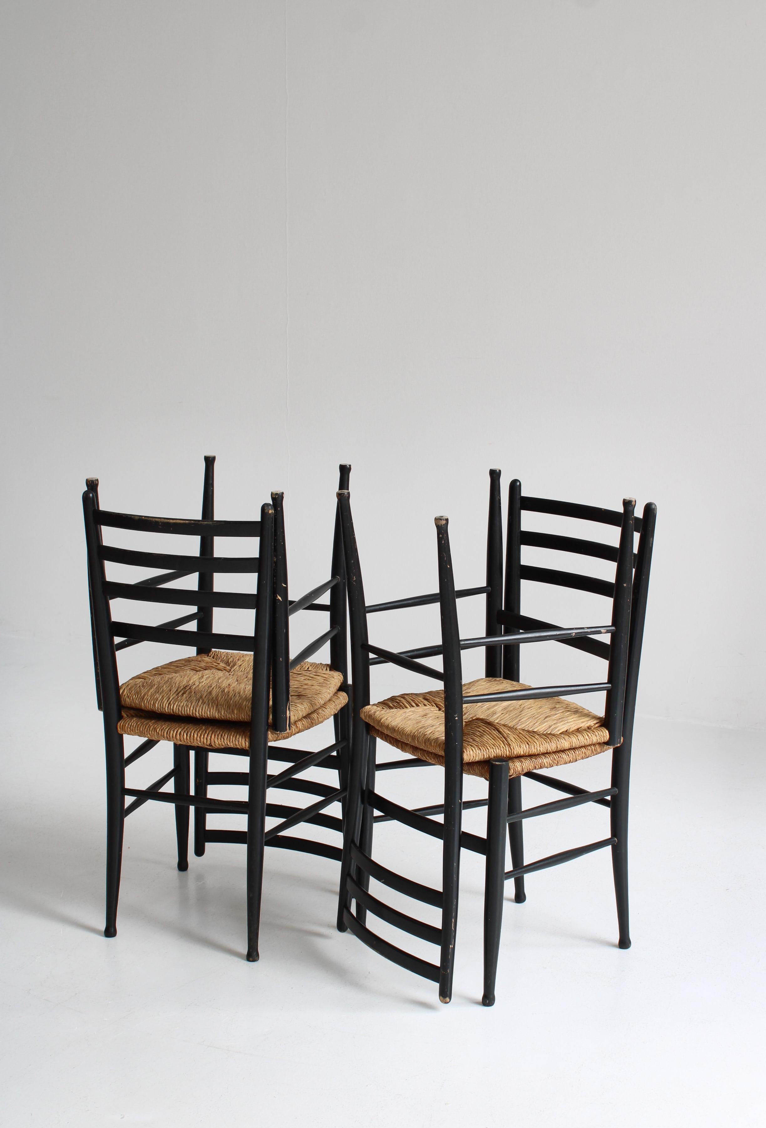 Set of 4 Black Dining Chairs Woven Seagrass Chairs by Gessef, Italy, 1960s 10