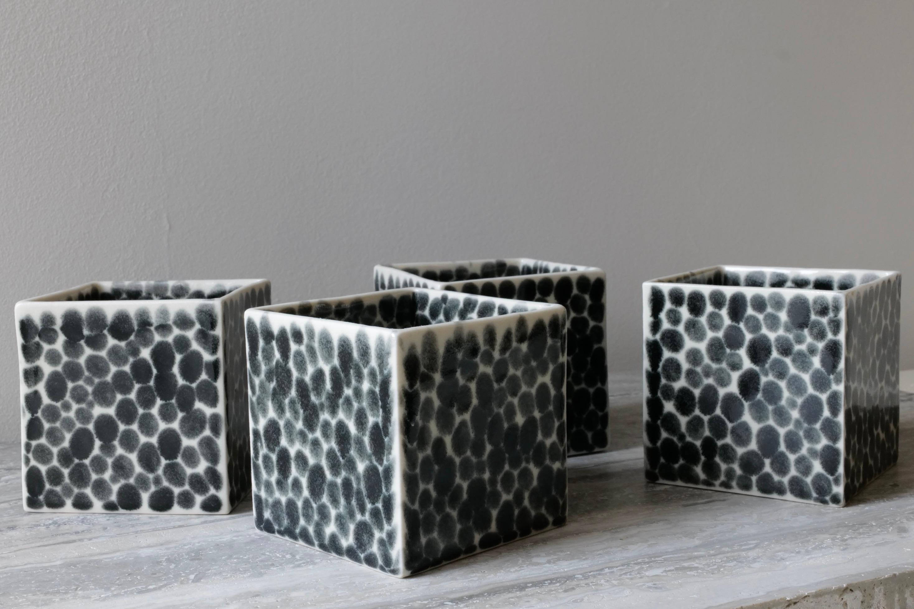 Set of 4 Black Dots Porcelain Cubes by Lana Kova For Sale 3