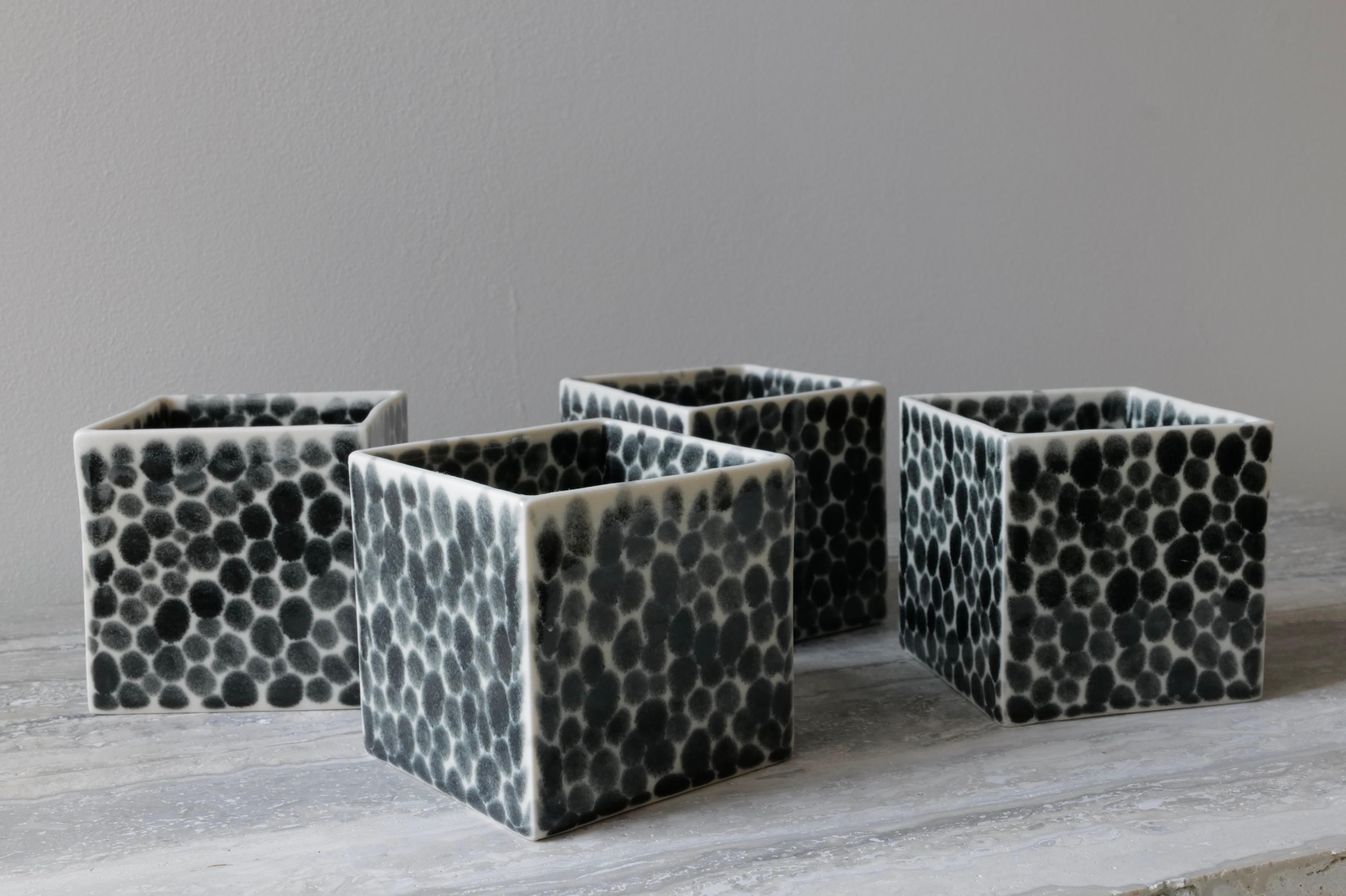 Set of 4 Black Dots Porcelain Cubes by Lana Kova For Sale 4