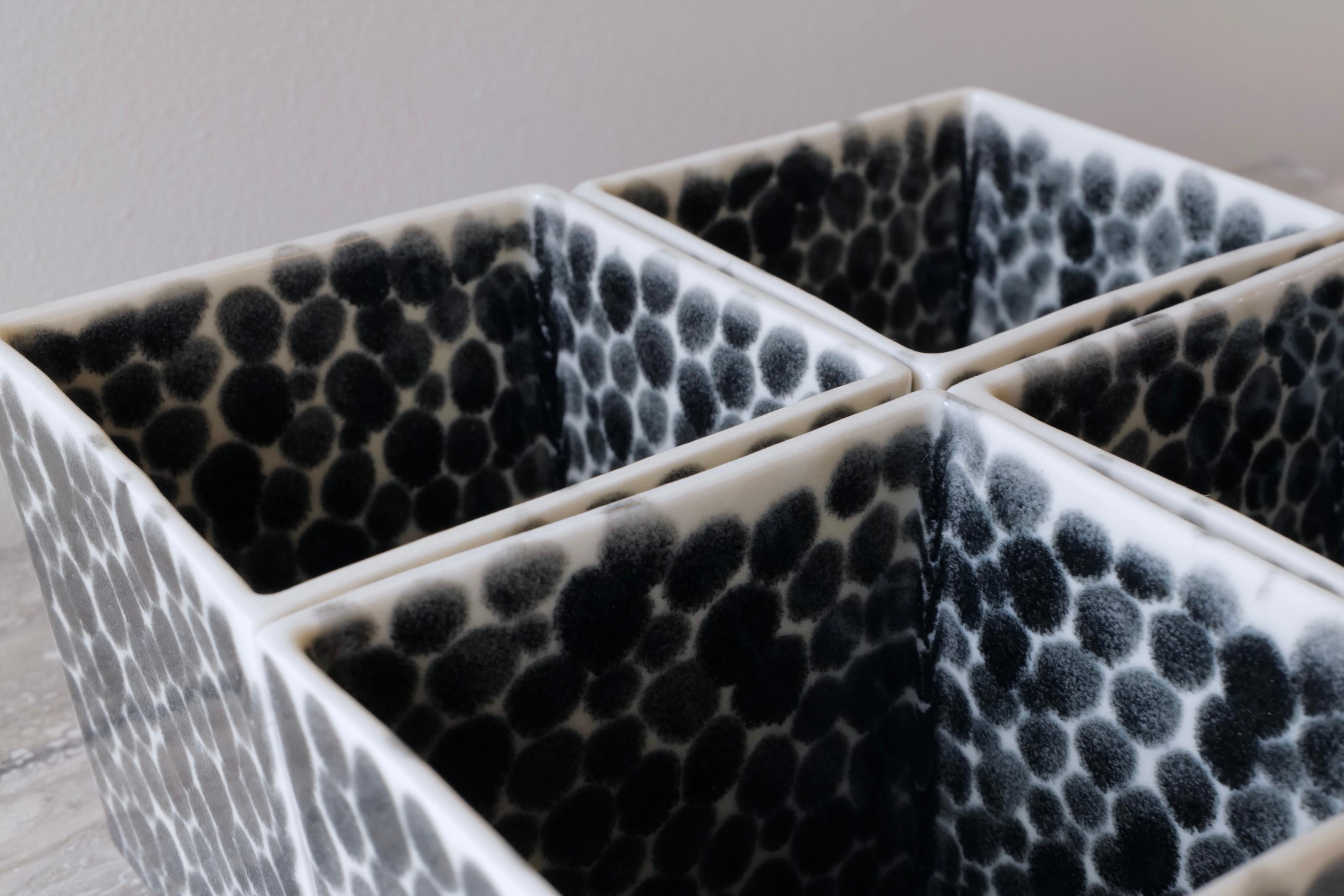 Cast Set of 4 Black Dots Porcelain Cubes by Lana Kova For Sale