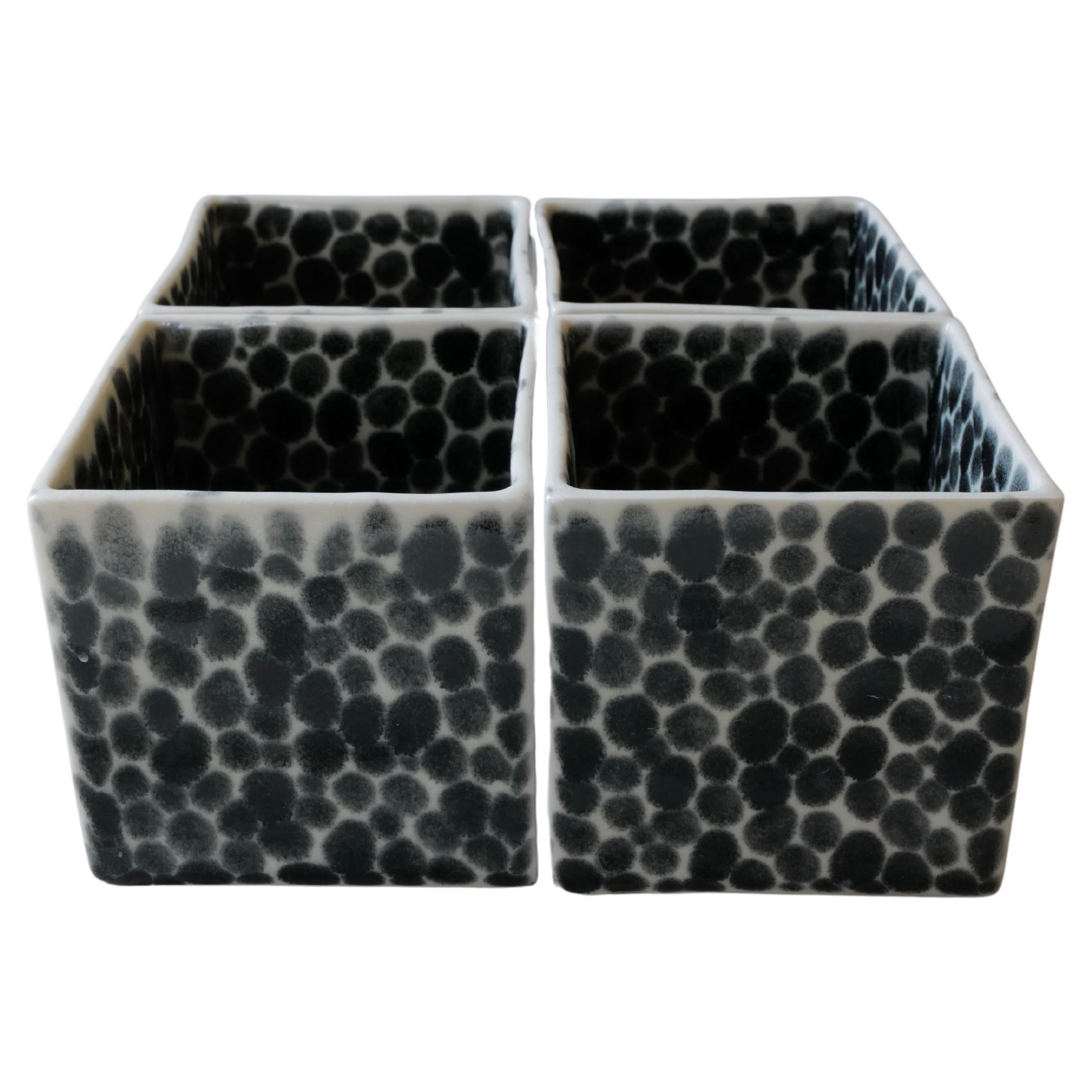 Set of 4 Black Dots Porcelain Cubes by Lana Kova For Sale