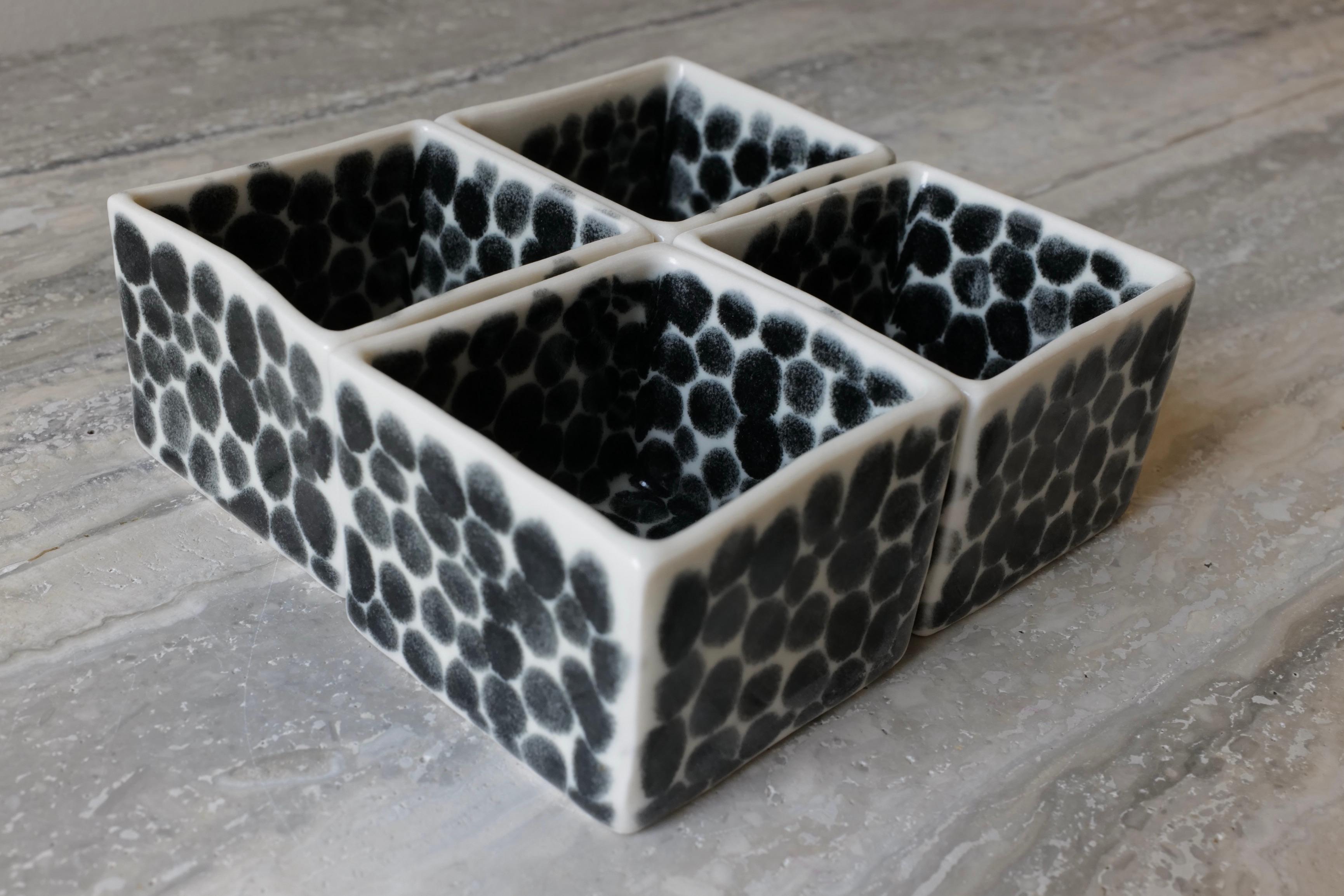 Set of 4 Black Dots Porcelain Small Cubes by Lana Kova In New Condition For Sale In New York City, NY