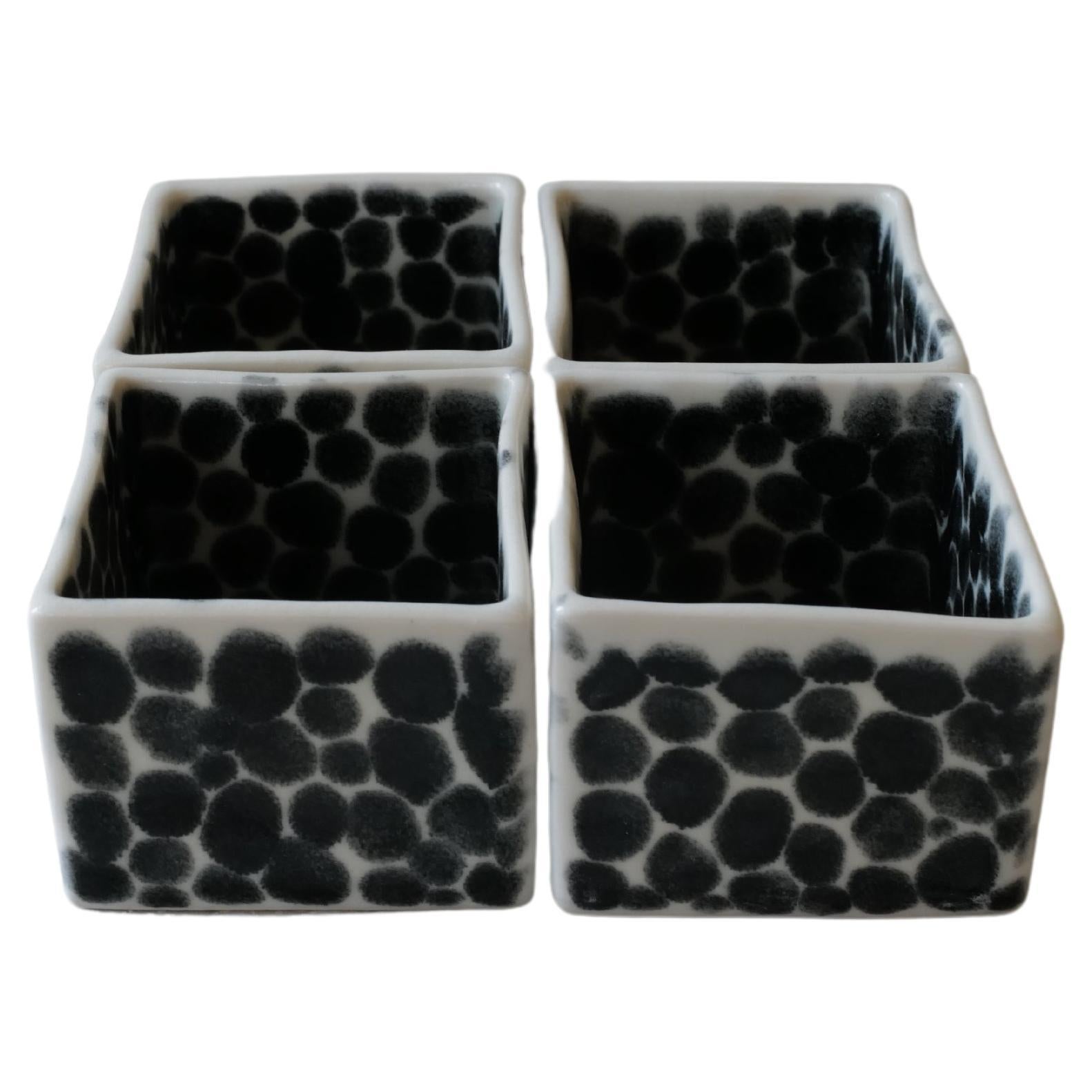Set of 4 Black Dots Porcelain Small Cubes by Lana Kova For Sale