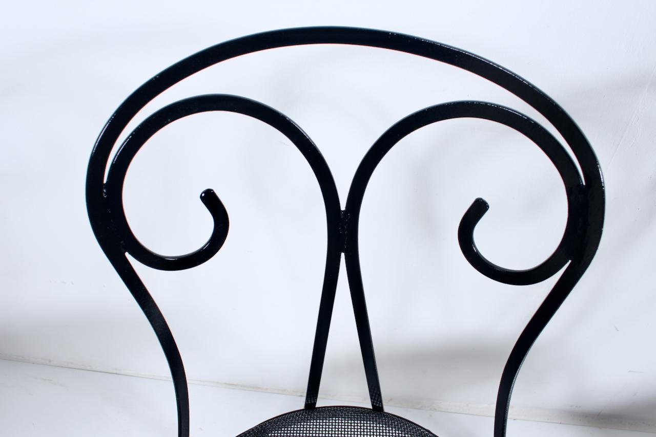 Set of 4 Black Enamel Wrought Iron Spring Wire Seat Garden Chairs, 1940s For Sale 8