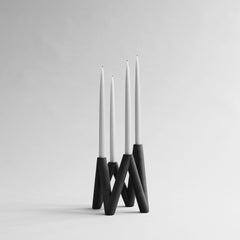 Set Of 4 Black Fiber Concrete Candle Holders, Contemporary Brutalist Style