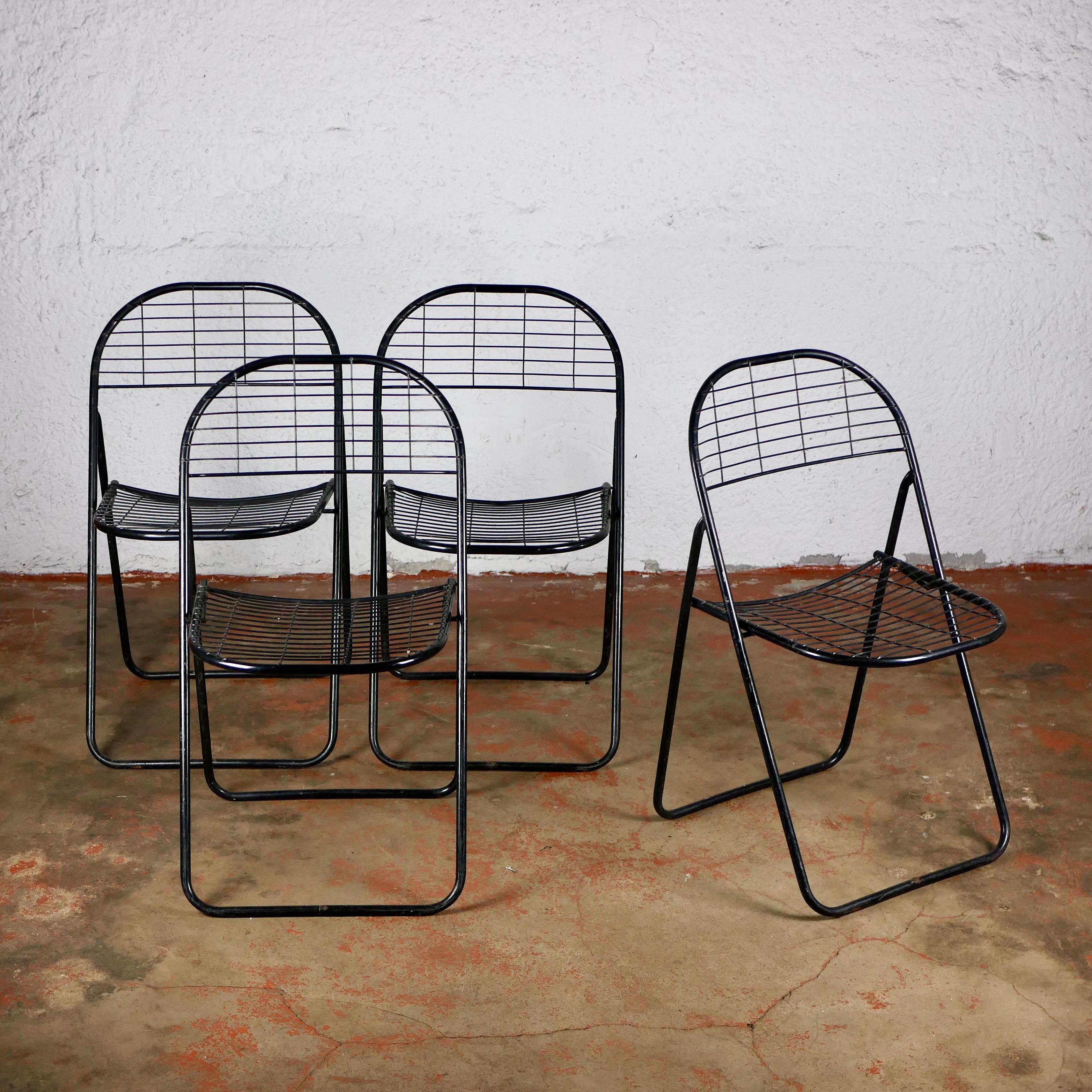 Nice set of 4 folding chairs by Niels Gammelgaard for Ikea, made in the 1980s.
Black tubular metal. 
Overall good condition.
 
