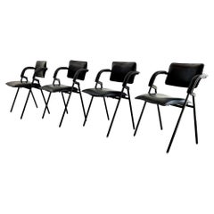 Set of 4 Black Jacques Adnet Chairs