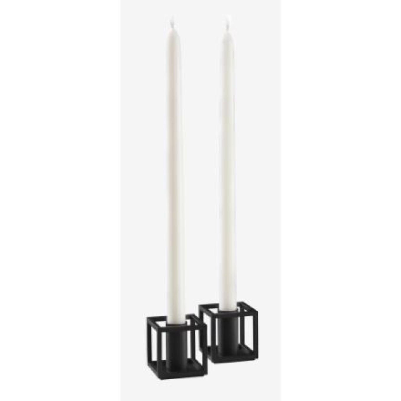 Danish Set of 4 Black Kubus 1 Candle Holders by Lassen For Sale