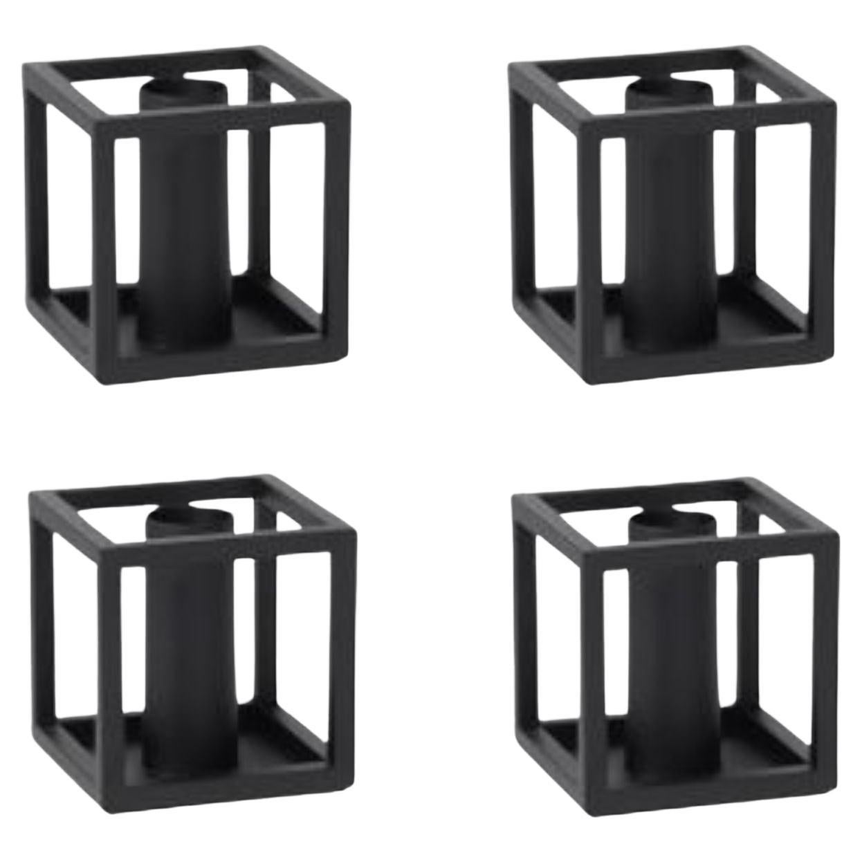 Set of 4 Black Kubus 1 Candle Holders by Lassen For Sale
