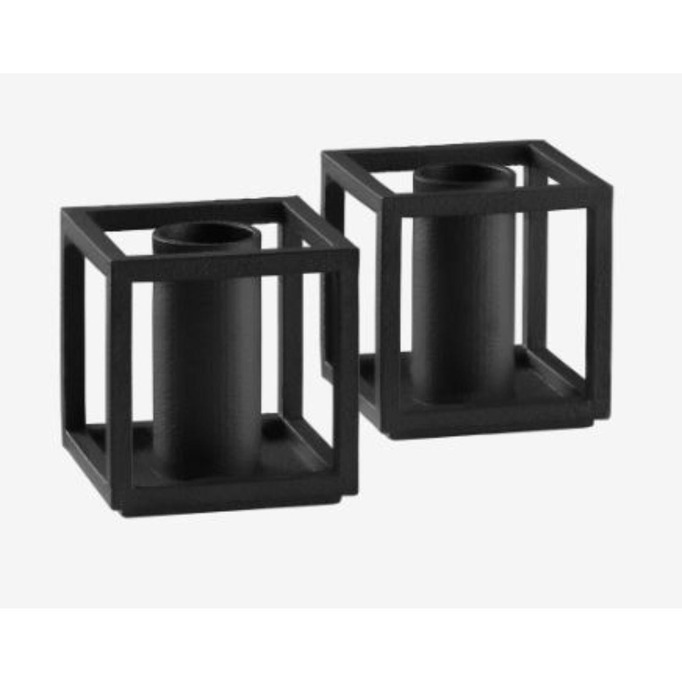 Modern Set of 4 Black Kubus Micro Candle Holders by Lassen For Sale