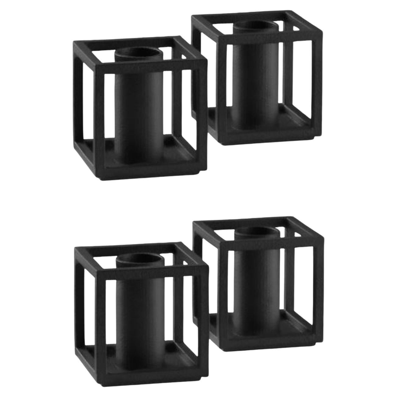 Set of 4 Black Kubus Micro Candle Holders by Lassen For Sale