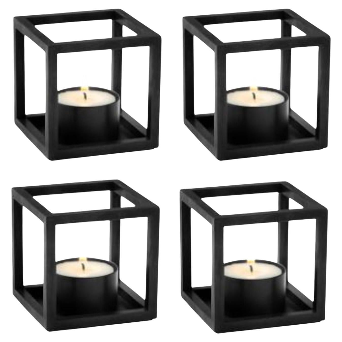 Set of 4 Black Kubus T Candle Holders by Lassen For Sale