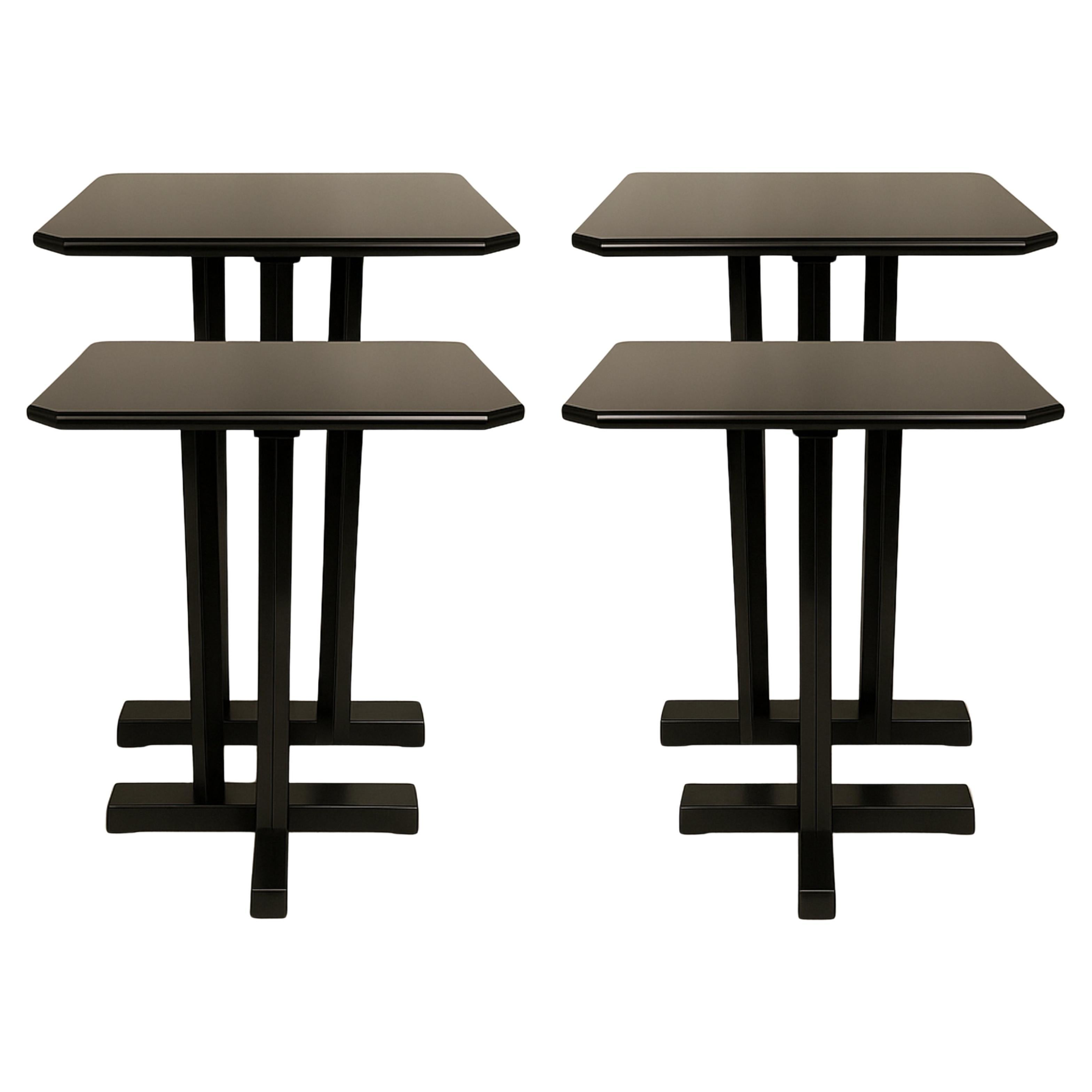 Set of 4 Black Lacquer Art Deco Walnut Bistro Coffee Table, 20th Century