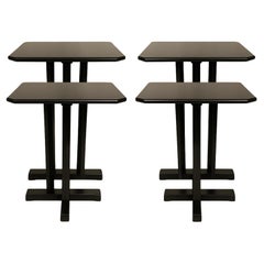 Set of 4 Black Lacquer Art Deco Walnut Bistro Coffee Table, 20th Century