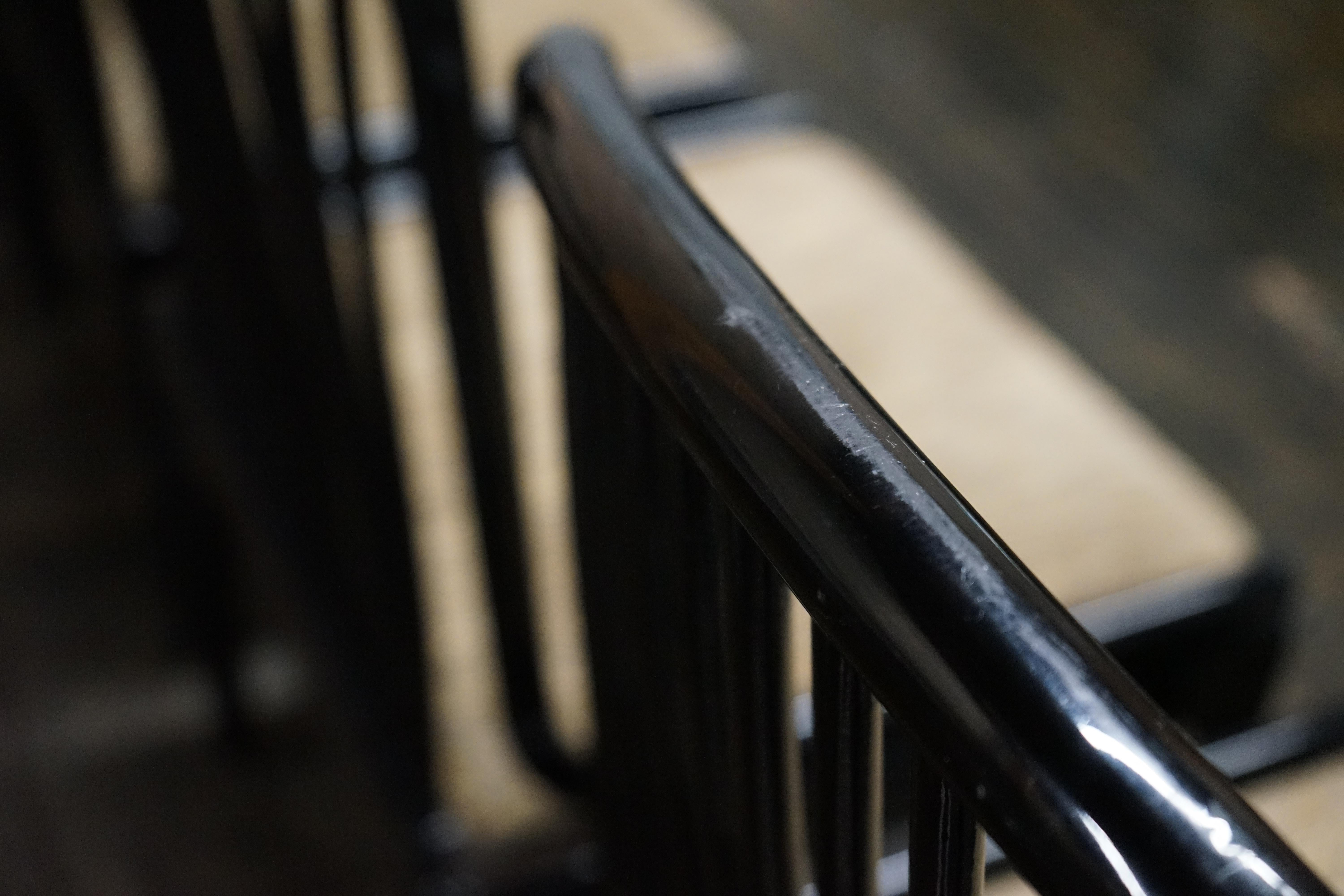 Set of 4 Black Lacquer Spindel Back Dining Chairs Attributed to Davis Allen For Sale 3