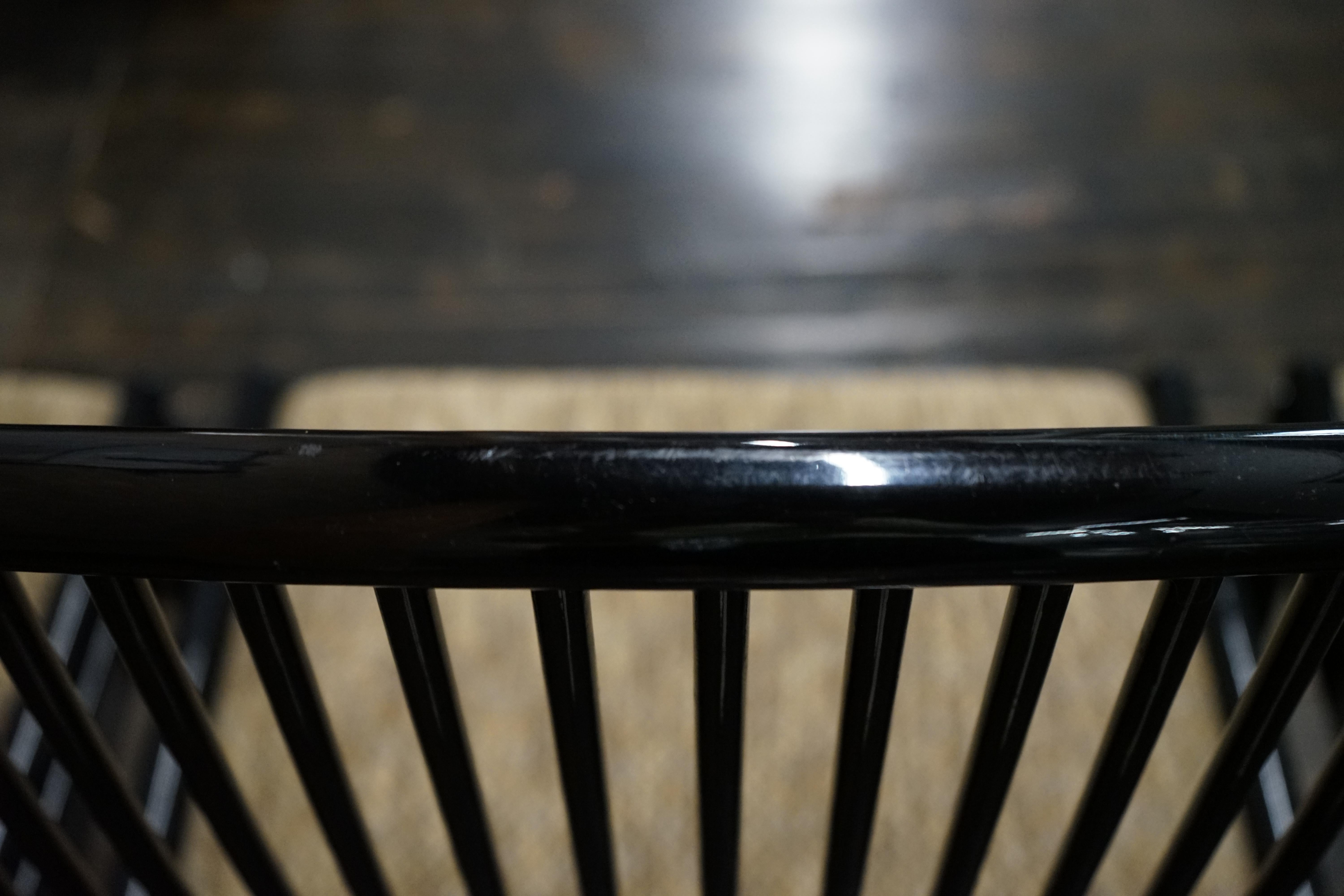 Set of 4 Black Lacquer Spindel Back Dining Chairs Attributed to Davis Allen For Sale 5