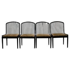 Set of 4 Black Lacquer Spindel Back Dining Chairs Attributed to Davis Allen