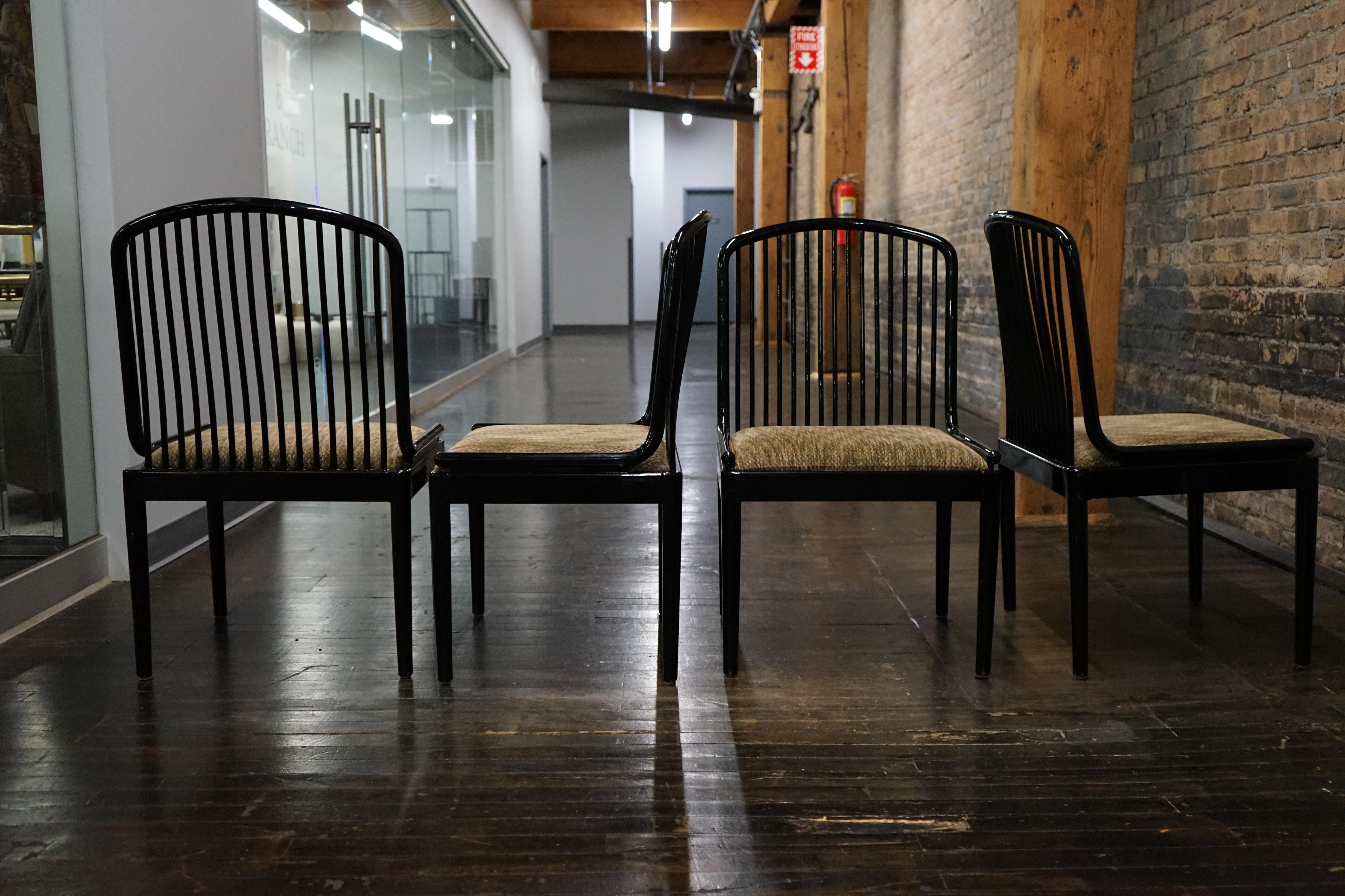 Mid-Century Modern Set of 4 Black Lacquer Spindel Back Dining Chairs Attributed to Davis Allen For Sale