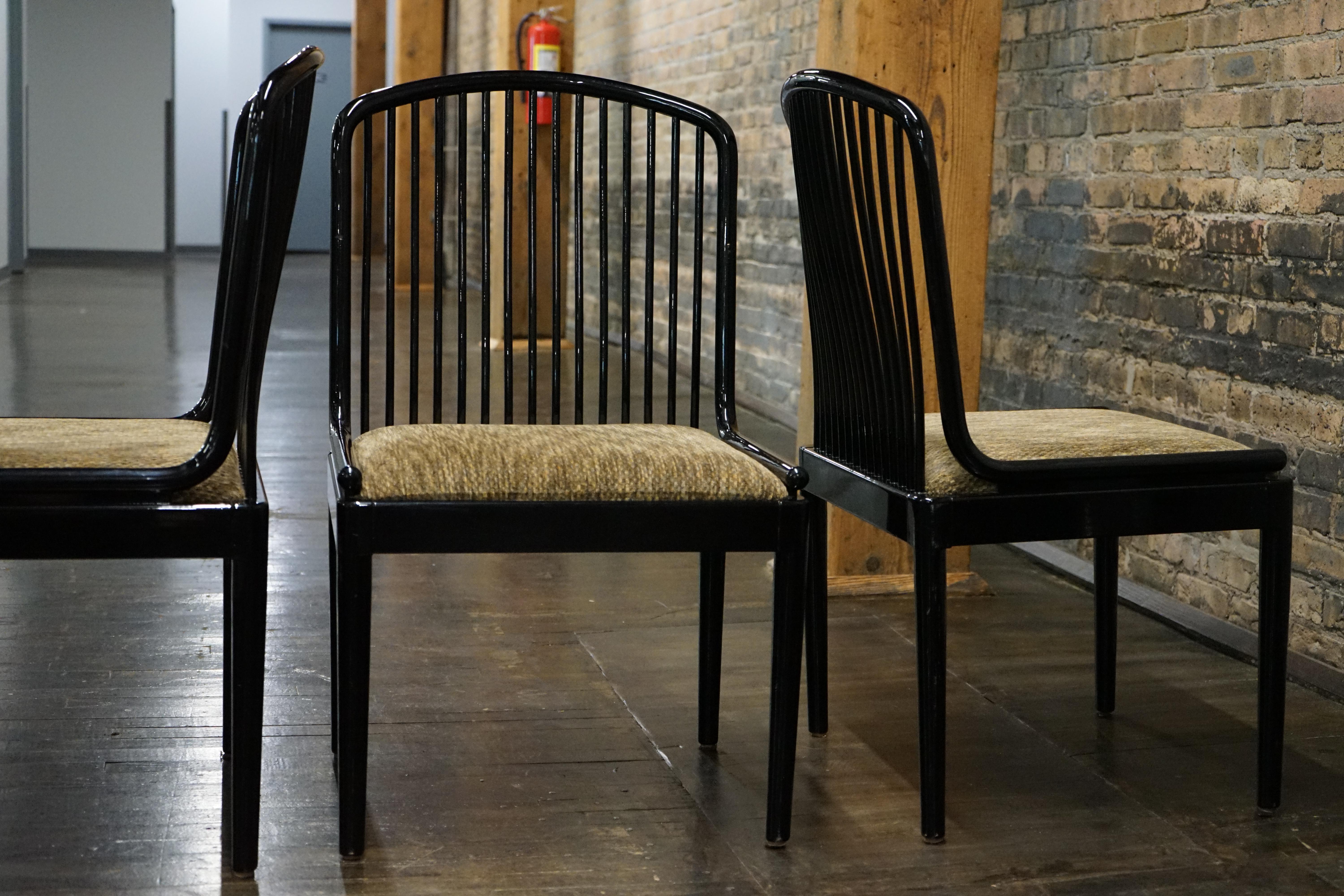 American Set of 4 Black Lacquer Spindel Back Dining Chairs Attributed to Davis Allen For Sale