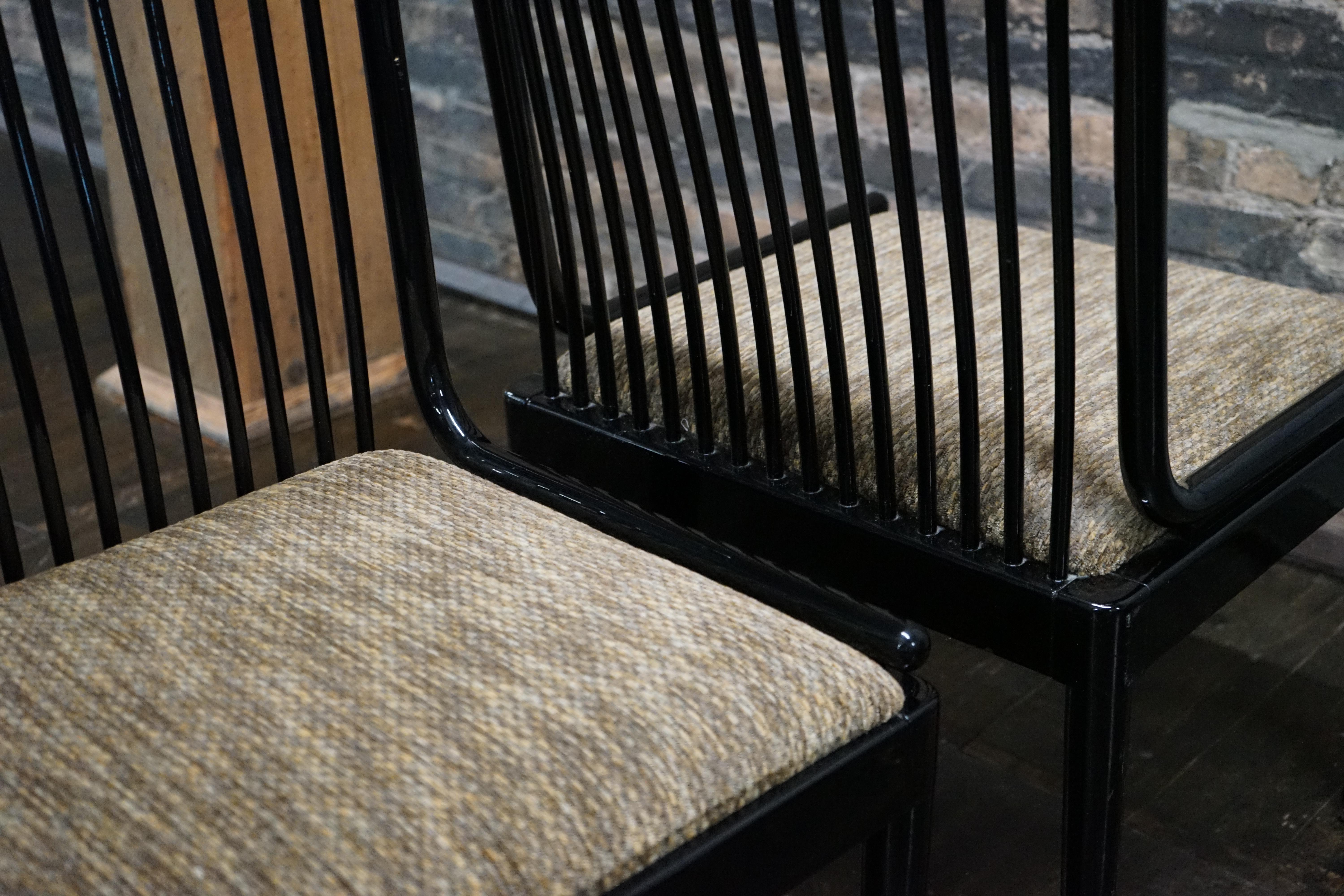 Late 20th Century Set of 4 Black Lacquer Spindel Back Dining Chairs Attributed to Davis Allen For Sale