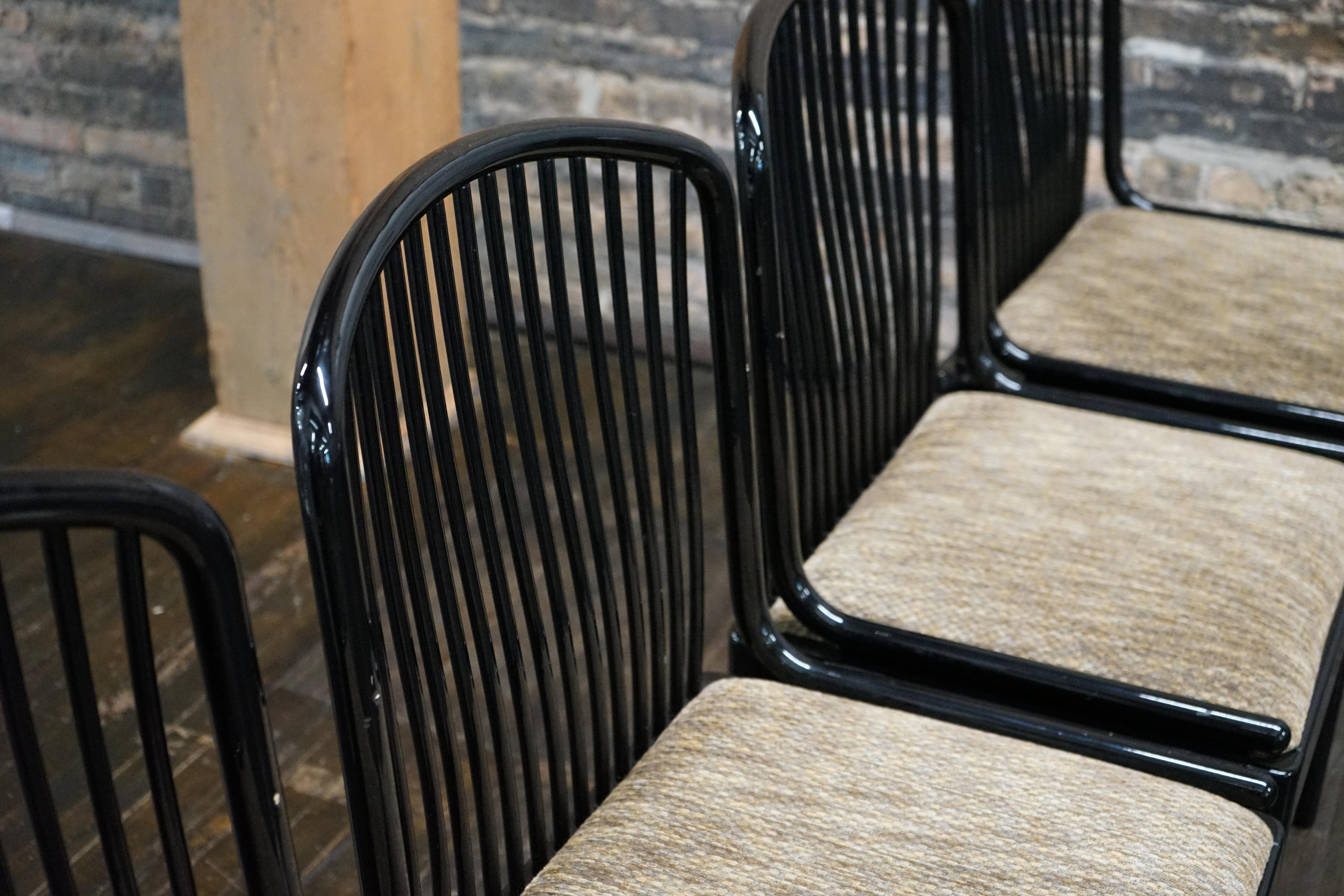 Set of 4 Black Lacquer Spindel Back Dining Chairs Attributed to Davis Allen For Sale 1