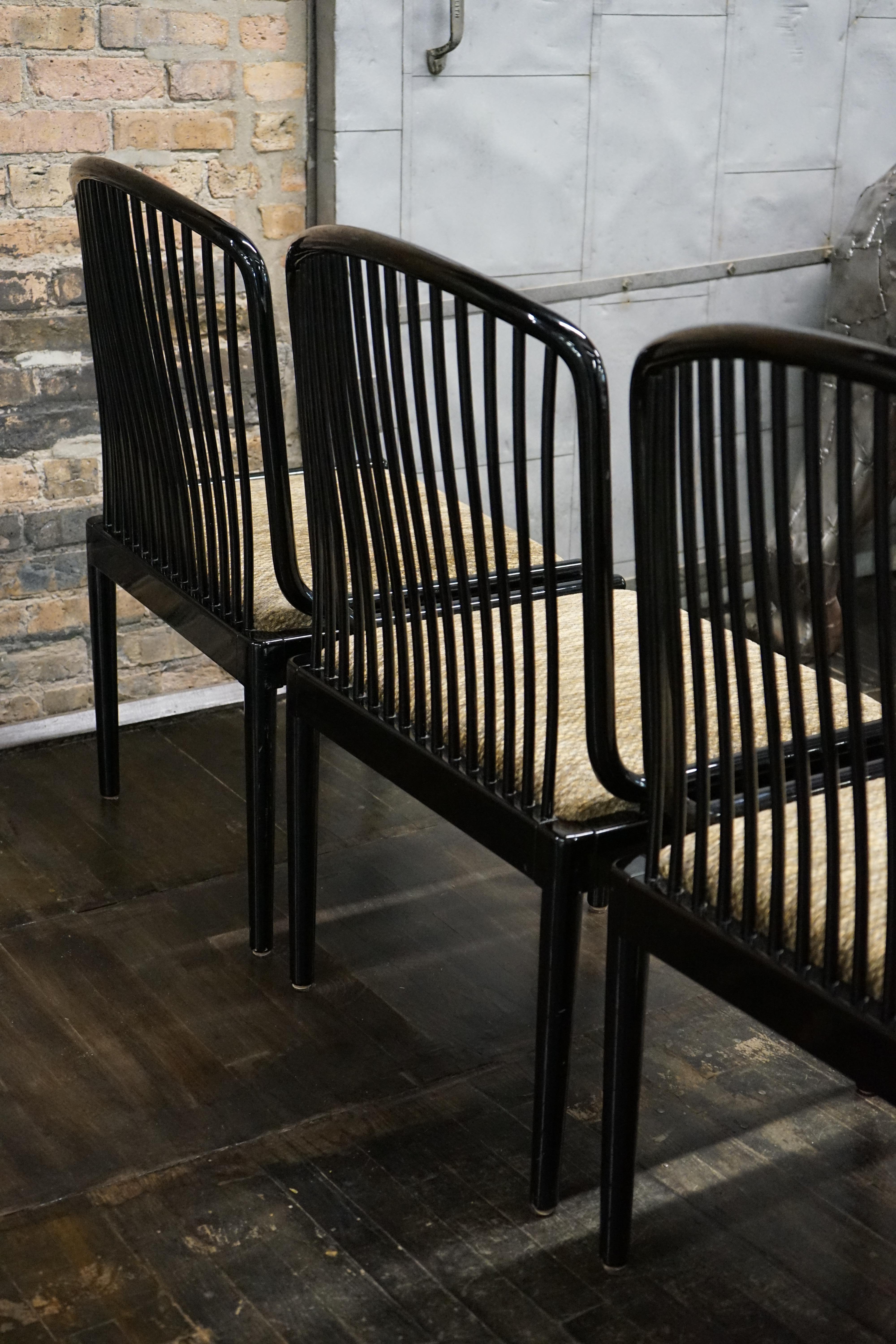 Set of 4 Black Lacquer Spindel Back Dining Chairs Attributed to Davis Allen For Sale 2