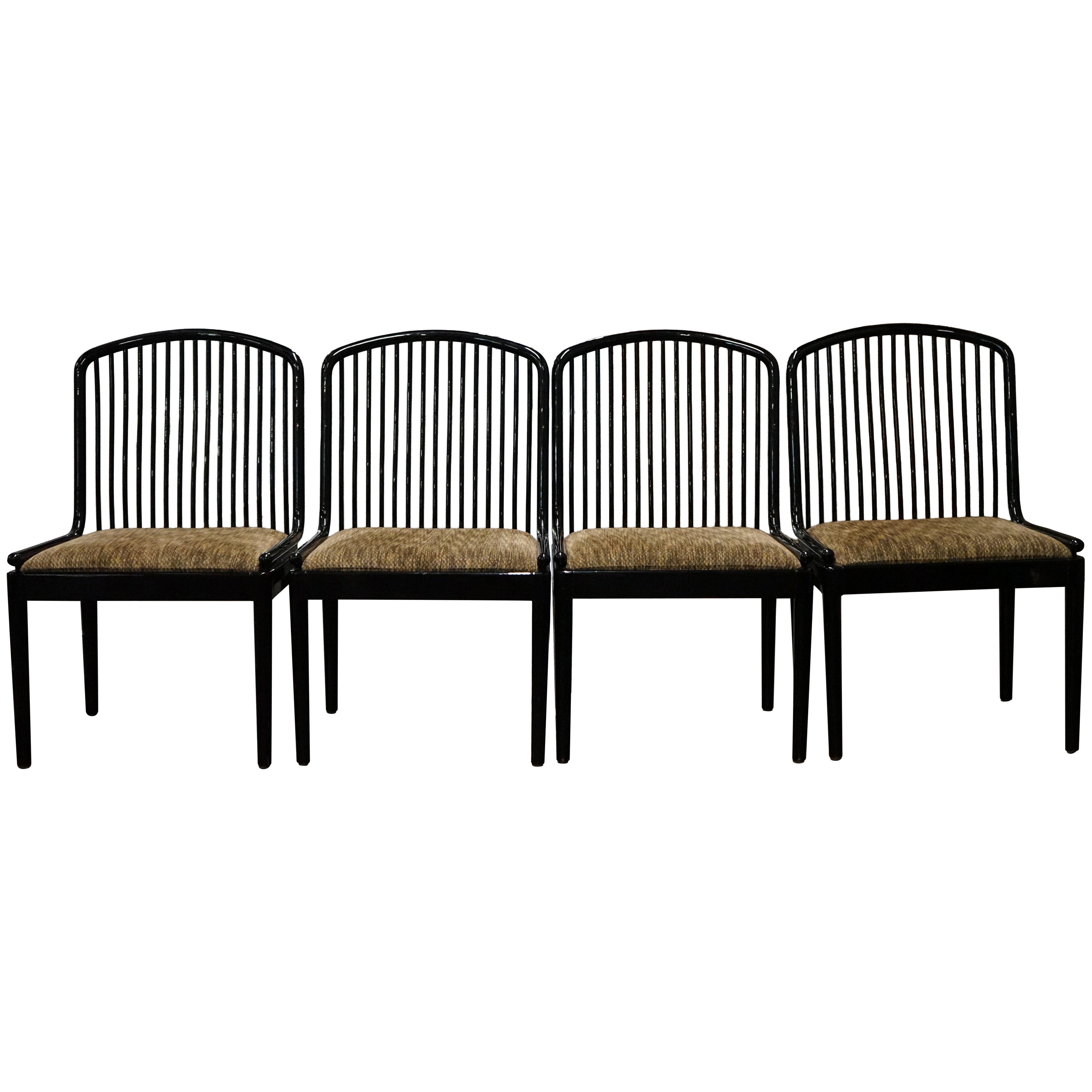 Set of 4 Black Lacquer Spindel Back Dining Chairs Attributed to Davis Allen For Sale