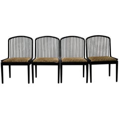 Set of 4 Black Lacquer Spindel Back Dining Chairs Attributed to Davis Allen