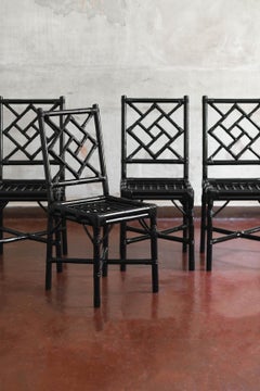 Set of 4 black lacquered rattan chairs, Italy 1970