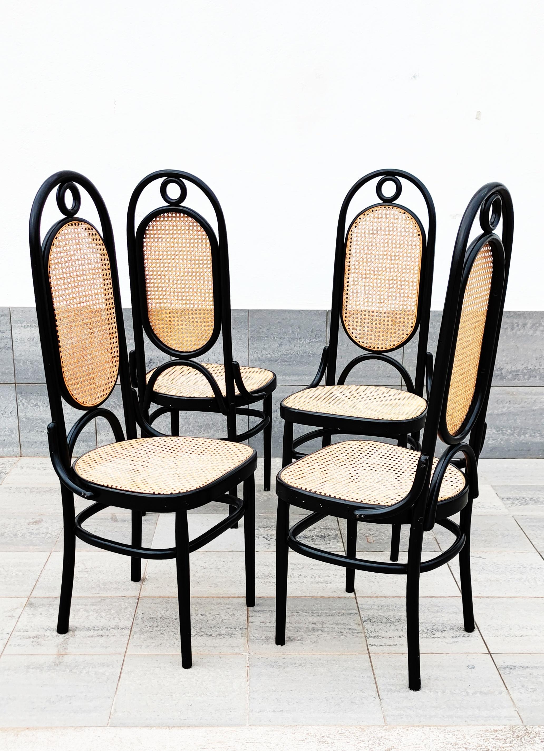 Set of 4 Black Lacquered Thonet N 17 High Back Dining Chairs 4