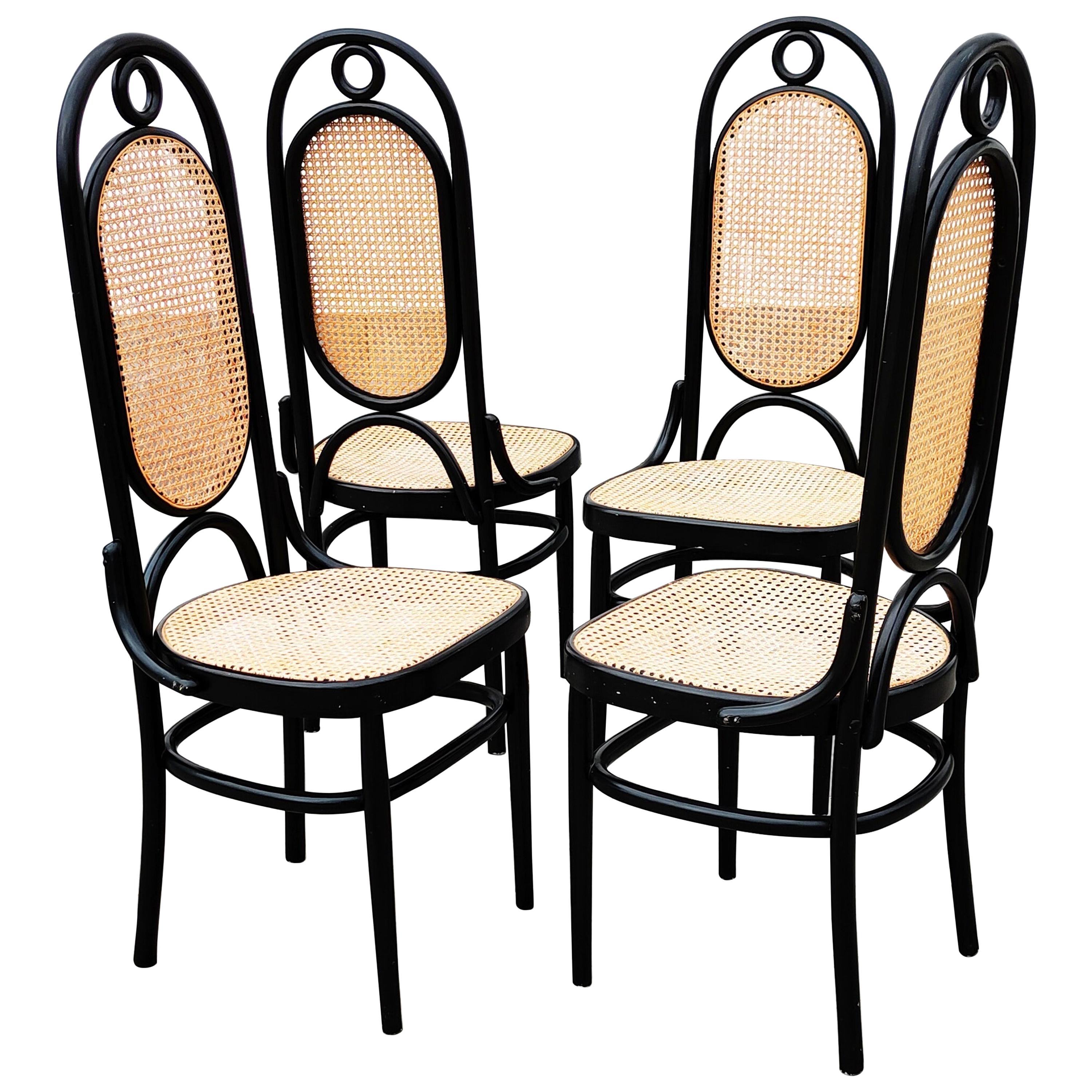Set of 4 Black Lacquered Thonet N 17 High Back Dining Chairs