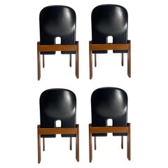 Set of 4 Black Leather "121" Chairs by Tobia Scarpa for Cassina, Italy, 1967