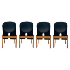 Juego de 4 sillas "121" de cuero negro de Tobia Scarpa para Cassina, Italia, 1967