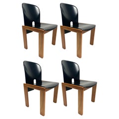 Set di 4 sedie "121" in pelle nera di Tobia Scarpa per Cassina, Italia, 1967