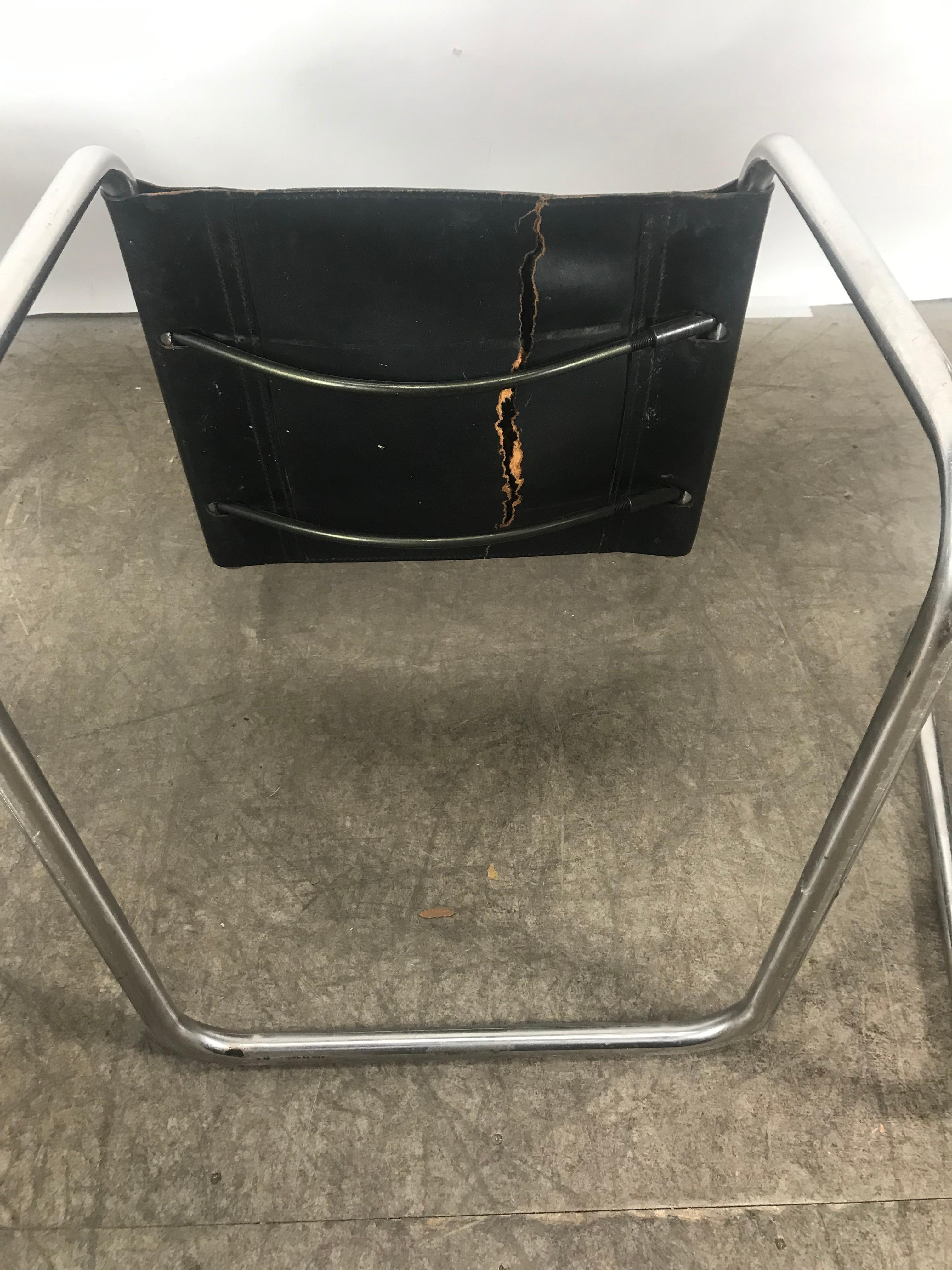 20th Century Set of 4 Black Leather and Chrome Bauhaus Style Side Chairs After Mart Stam