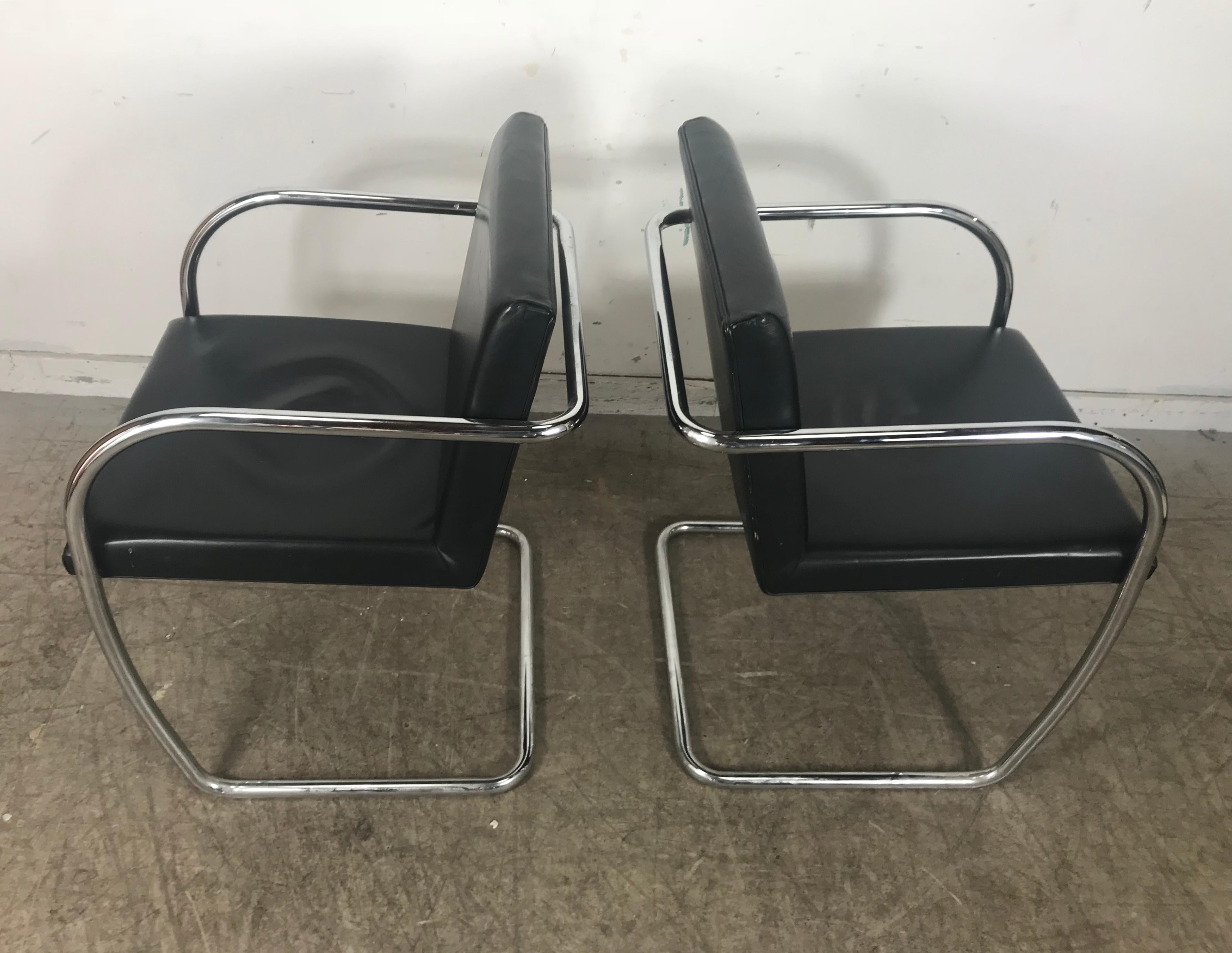 20th Century Set of 4 Black Leather and Chrome 