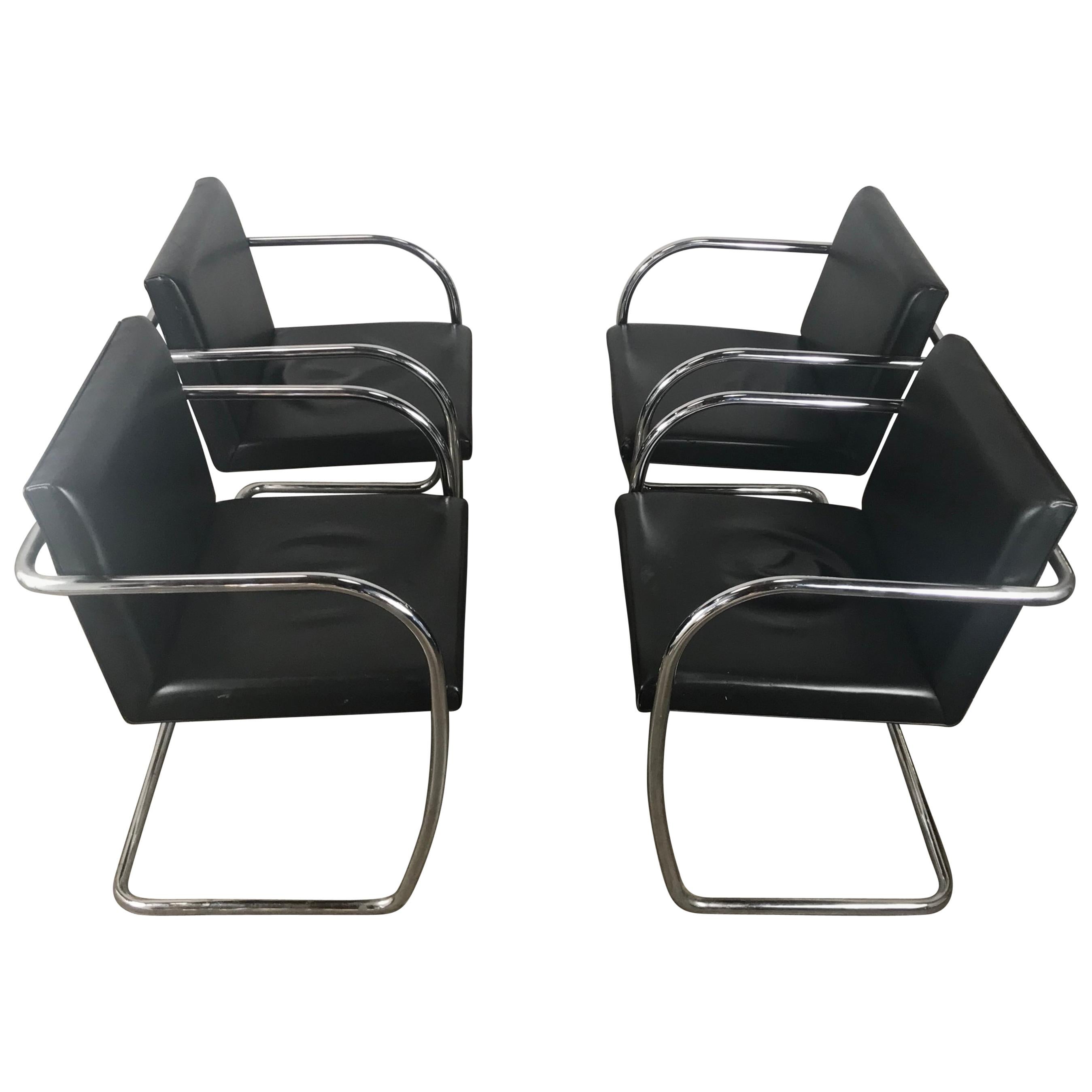 Set of 4 Black Leather and Chrome "Brno" Armchairs For Sale