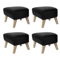 Set of 4 Black Leather and Natural Oak My Own Chair Footstools by Lassen
