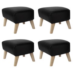 Set of 4 Black Leather and Natural Oak My Own Chair Footstools by Lassen
