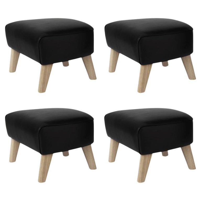 Set of 4 Black Leather and Natural Oak My Own Chair Footstools by