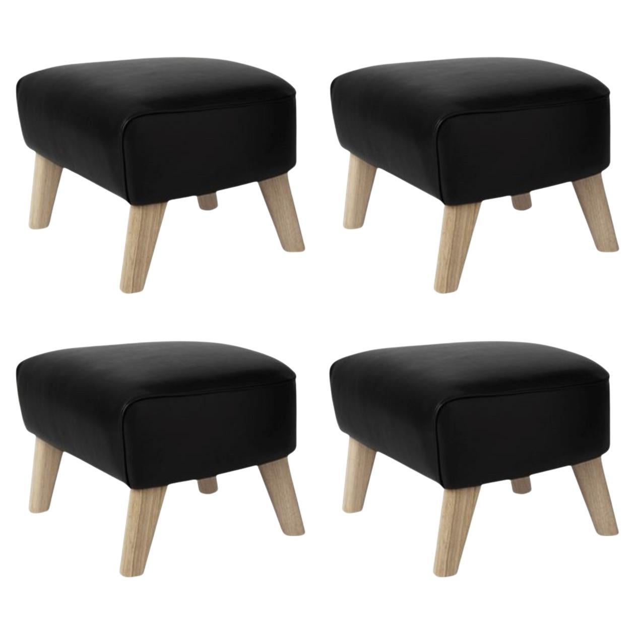 Set of 4 Black Leather and Natural Oak My Own Chair Footstools by Lassen For Sale