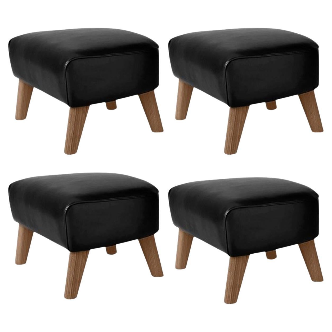 Set of 4 Black Leather and Smoked Oak My Own Chair Footstools by Lassen For Sale