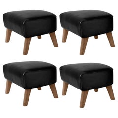 Set of 4 Black Leather and Smoked Oak My Own Chair Footstools by Lassen
