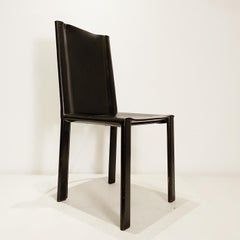 Set Of 4 Black Leather Chairs by Matteo Grassi