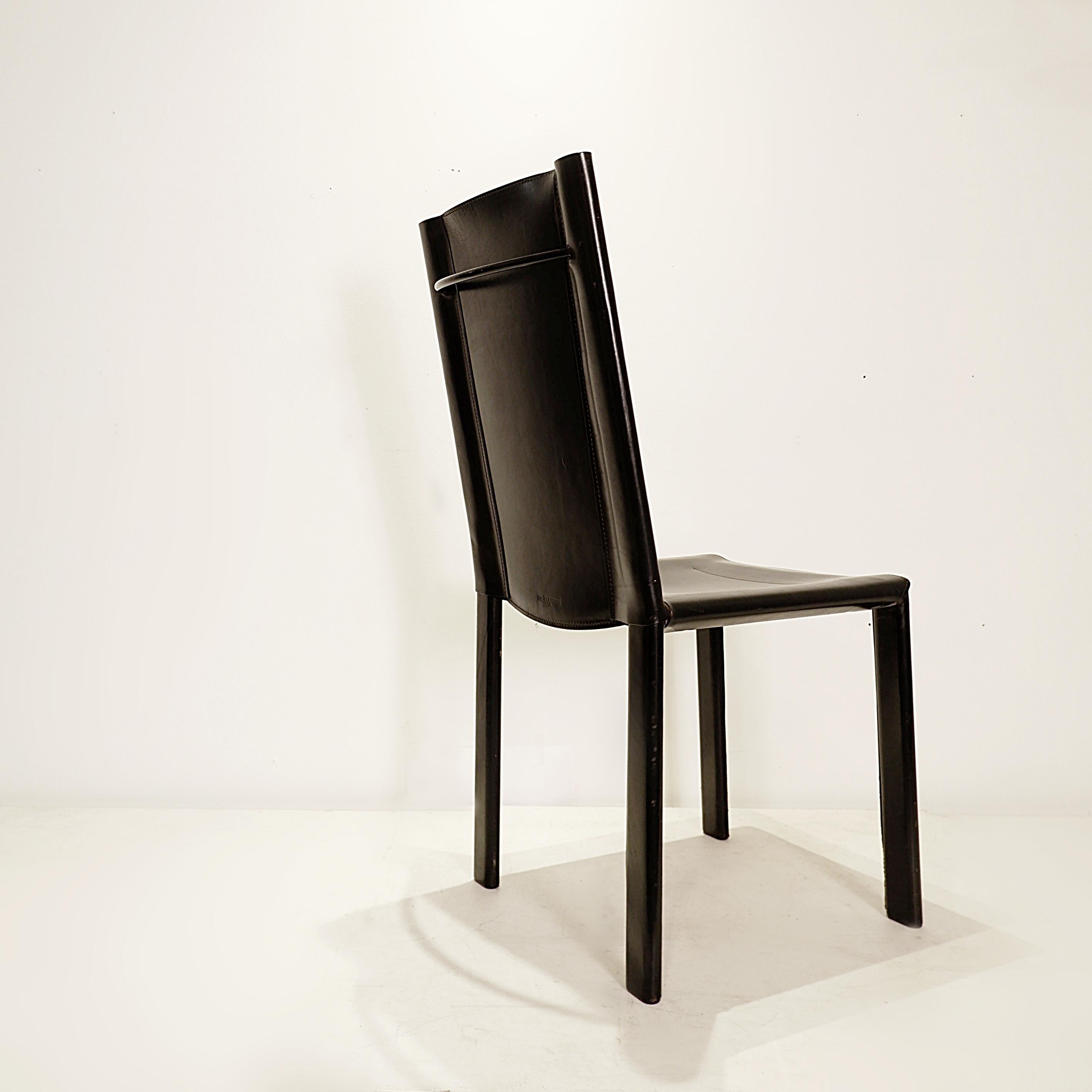 Modern Set Of 4 Black Leather Chairs by Matteo Grassi For Sale