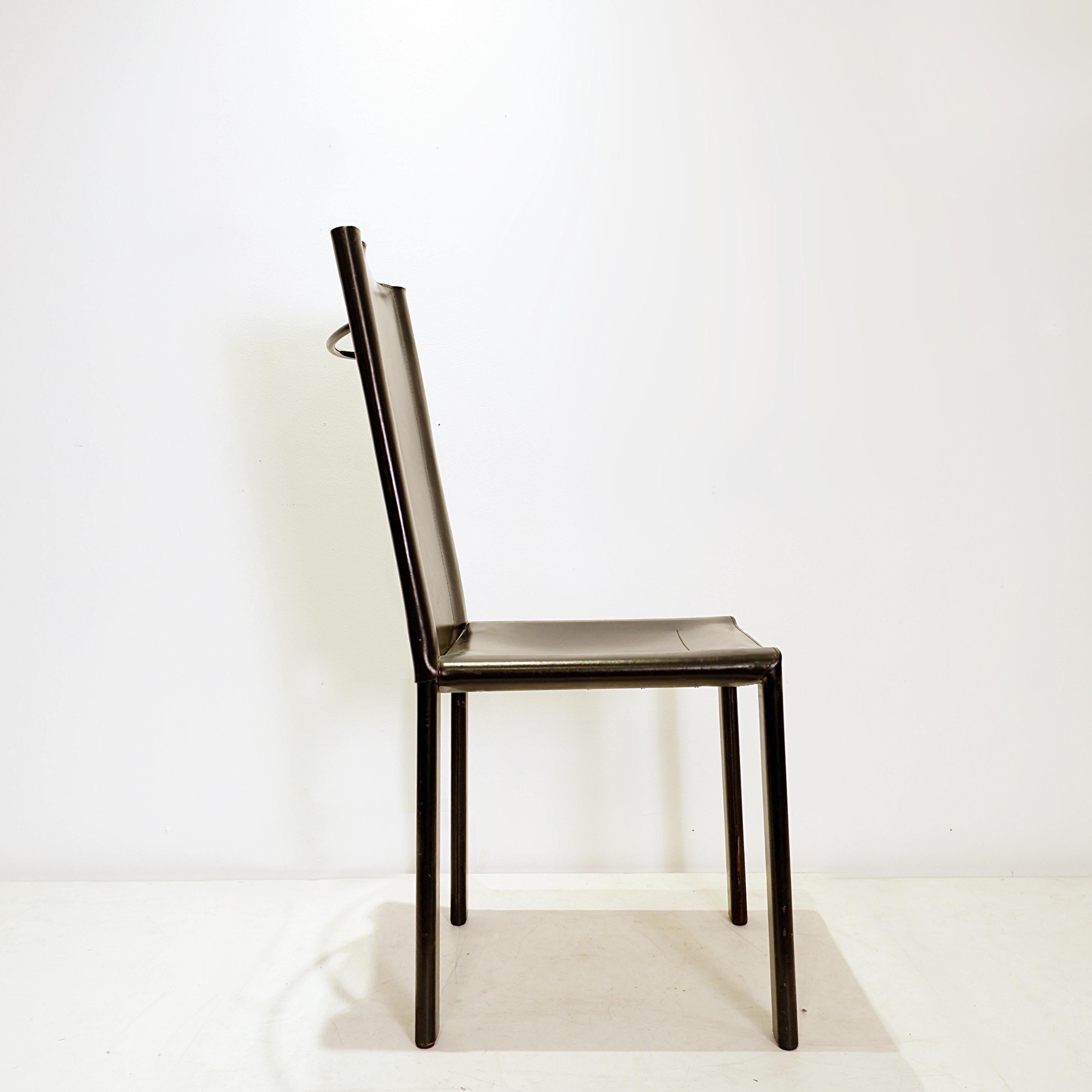 Italian Set Of 4 Black Leather Chairs by Matteo Grassi For Sale