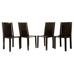 Vintage Set Of 4 Black Leather Chairs by Matteo Grassi