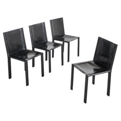 Ensemble de 4 chaises en cuir noir par Matteo Grassi, Italie, années 1990